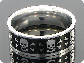 Stainless Steel Skeleton Skull Carving Black Men Ring