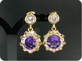 3x12mm Purple Amethyst Topaz Gold Pendant Earrings Set