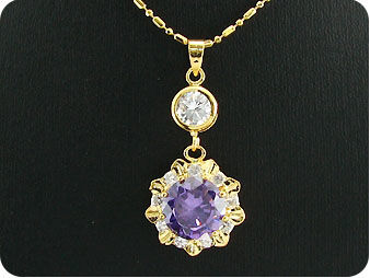 3x12mm Purple Amethyst Topaz Gold Pendant Earrings Set