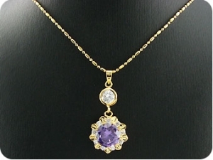 3x12mm Purple Amethyst Topaz Gold Pendant Earrings Set