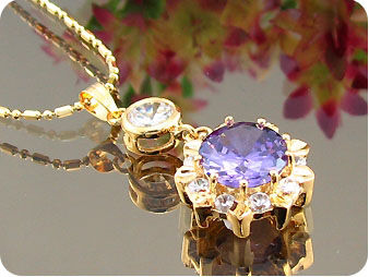 3x12mm Purple Amethyst Topaz Gold Pendant Earrings Set