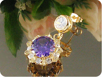 3x12mm Purple Amethyst Topaz Gold Pendant Earrings Set