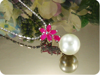 12mm Pearl 18x5mm Red Ruby Pendant Earrings Set