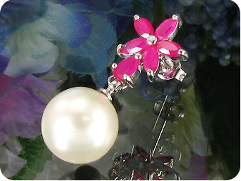 12mm Pearl 18x5mm Red Ruby Pendant Earrings Set