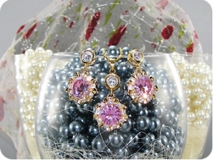 3x12mm Pink Sapphire Pendant Earrings Set