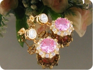 3x12mm Pink Sapphire Pendant Earrings Set