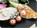12mm Pearl 9x4mm Topaz Pendant Earrings Set