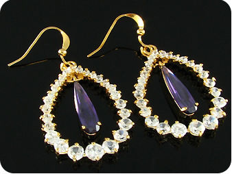 3 x 17mm Purple Amethysts Gold Pendant Earrings Set