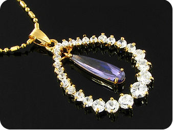 3 x 17mm Purple Amethysts Gold Pendant Earrings Set