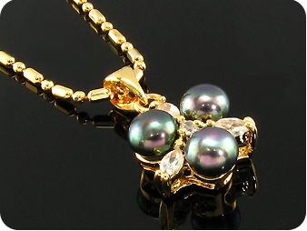 9x6mm Black Pearl Topaz Gold Pendant Earrings Set