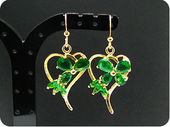 5~8mm Green Emerald Heart Gold Pendant Earrings Set