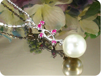 12mm White Pearl 15x2mm Red Ruby Pendant Earrings Set