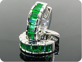 14 x 3mm Green Emeralds Hoop Style Earrings