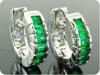 14 x 3mm Green Emeralds Hoop Style Earrings