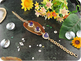 3x10mm Purple Amethyst Gold Heart Bracelet