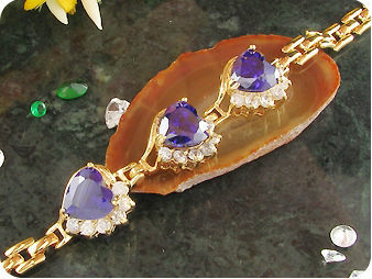 3x10mm Purple Amethyst Gold Heart Bracelet