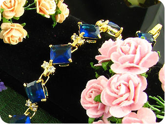 11x10mm Royal Blue Sapphire White Topaz Gold Bracelet