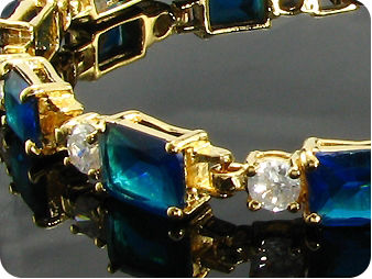 11x9mm Royal Blue Sapphire White Topaz Gold Bracelet