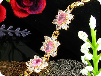 3x9 mm Pink Sapphire White Topaz Gold Bracelet