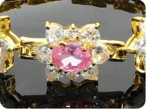 3x9 mm Pink Sapphire White Topaz Gold Bracelet