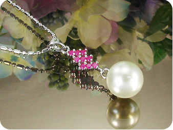 3x12mm White Pearl 27x3mm Red Ruby Pendant Earrings Set