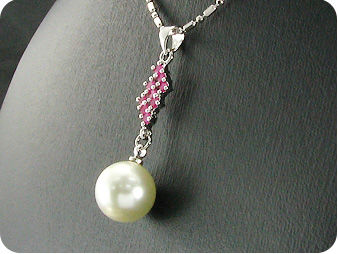 3x12mm White Pearl 27x3mm Red Ruby Pendant Earrings Set