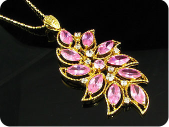 23x12 4~2mm Pink Sapphire Gold Pendant Earrings Set