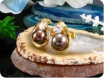 2x8mm Black Fresh Water Pearl Topaz Gold Earrings
