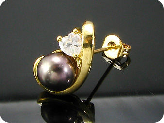 2x8mm Black Fresh Water Pearl Topaz Gold Earrings