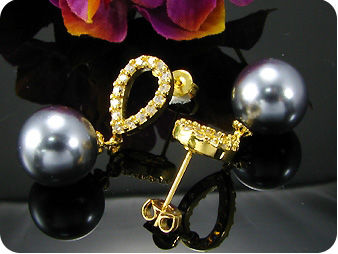 2x12mm Black Fresh Water Pearl Topaz Gold Earrings