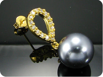 2x12mm Black Fresh Water Pearl Topaz Gold Earrings