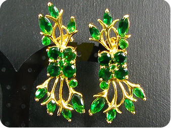 42 x 4~13mm Green Emeralds Gold Pendant Earrings Set