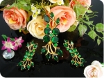 42 x 4~13mm Green Emeralds Gold Pendant Earrings Set