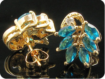 Elegant 12 x 5mm Blue Sapphires Gold Earrings