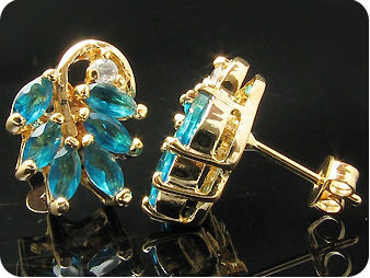 Elegant 12 x 5mm Blue Sapphires Gold Earrings