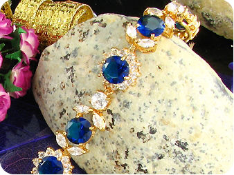 9x8mm Royal Blue Sapphire White Topaz Gold Bracelet