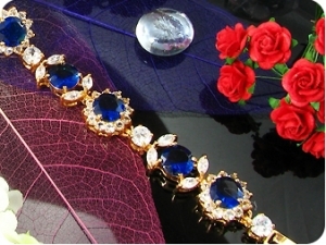 9x8mm Royal Blue Sapphire White Topaz Gold Bracelet