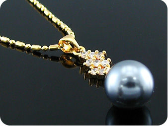 12mm Black Huge Pearl Topaz Gold Pendant Earrings Set