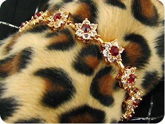 13x4mm Red Ruby White Topaz Bracelet