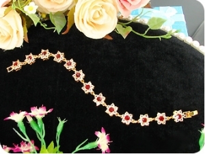 13x4mm Red Ruby White Topaz Bracelet