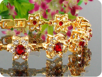 13x4mm Red Ruby White Topaz Bracelet