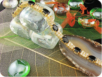 Fabulous 10 x 7mm Black Sapphires Gold Bracelet