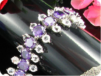 87x3~4mm Purple Amethyst White Topaz Round Bracelet