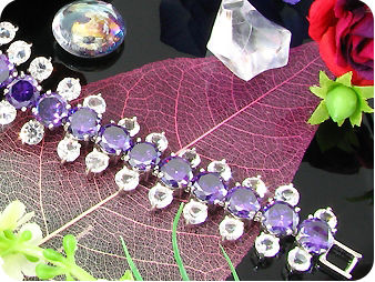 87x3~4mm Purple Amethyst White Topaz Round Bracelet