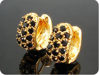 26 x 3mm Black Sapphires Gold Hoop Style Round Earrings