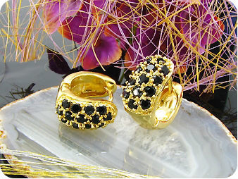 26 x 3mm Black Sapphires Gold Hoop Style Round Earrings