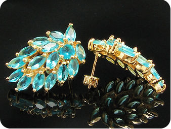 32x5mm Ocean Blue Sapphire Gold Earrings