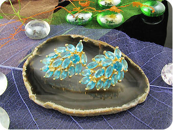 32x5mm Ocean Blue Sapphire Gold Earrings