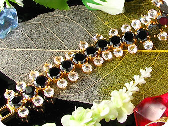 87x3~4mm Black Sapphire White Topaz Gold Bracelet
