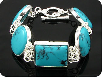 5x25mm Stones Chinese Turquoise Silver Tennis Bracelet